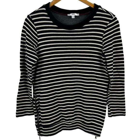 Drew Striped Black White Side Zipper Pullover Jumper Sweater Size Medium - Picture 11 of 11